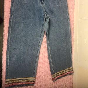 Vintage Bill Blass Womens Flower Embroidered Mom Jeans Size 10